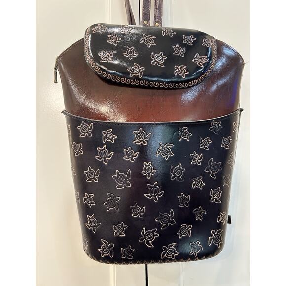 NEW Mexico Brown Turtle Embossed Tooled‎ Leather Women\'s Backpack 13” Purse main image 10
